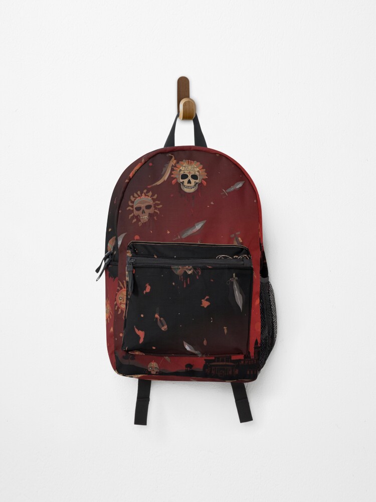 Thumbnail 1 of 3, Backpack, Crimson Faith — Aztec Ritual Pattern designed and sold by kabucino.