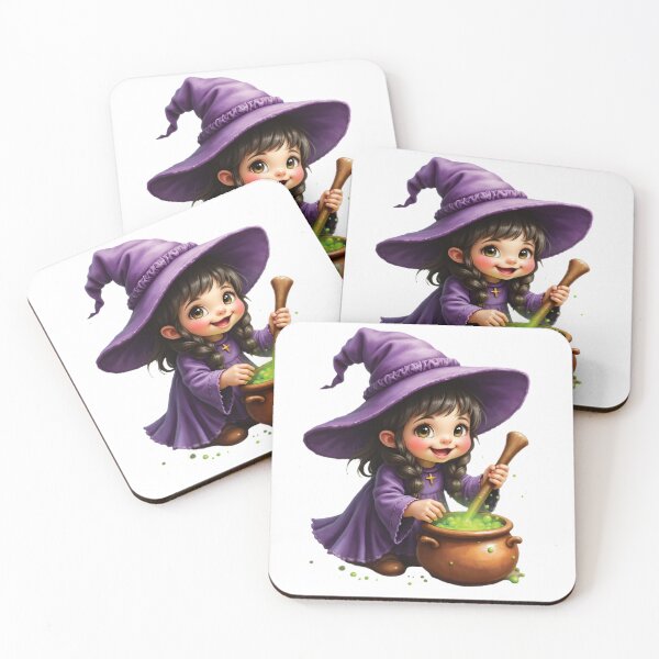 Item preview, Cute Little Witch with Cauldron – Halloween Illustration designed and sold by mybunnyparadise.