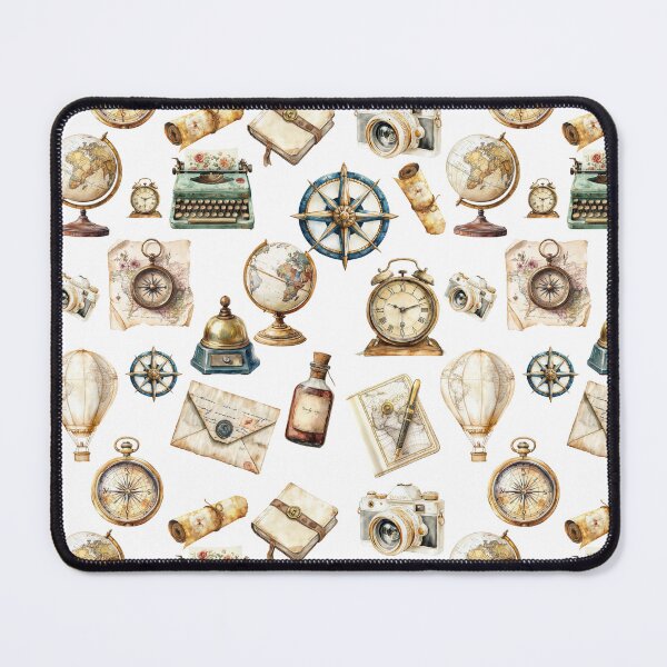 Item preview, Vintage Travel Adventure Pattern – Retro Explorer Map, Compass, Globe & Typewriter designed and sold by PAPIRO SIGLO XXI.