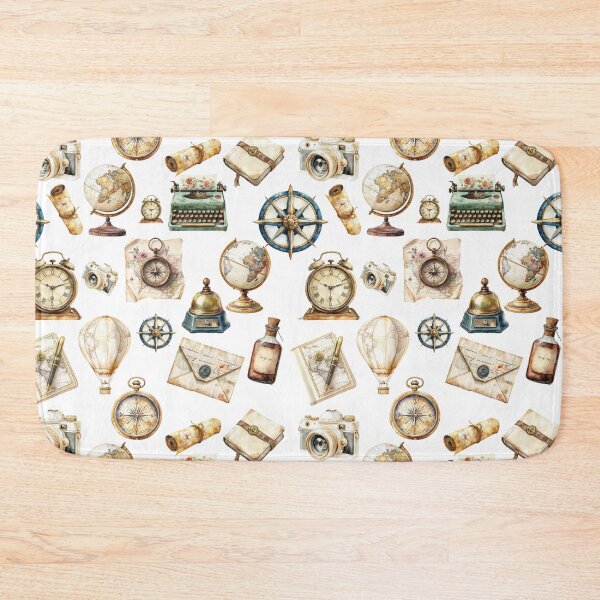 Item preview, Vintage Travel Adventure Pattern – Retro Explorer Map, Compass, Globe & Typewriter designed and sold by PAPIRO SIGLO XXI.