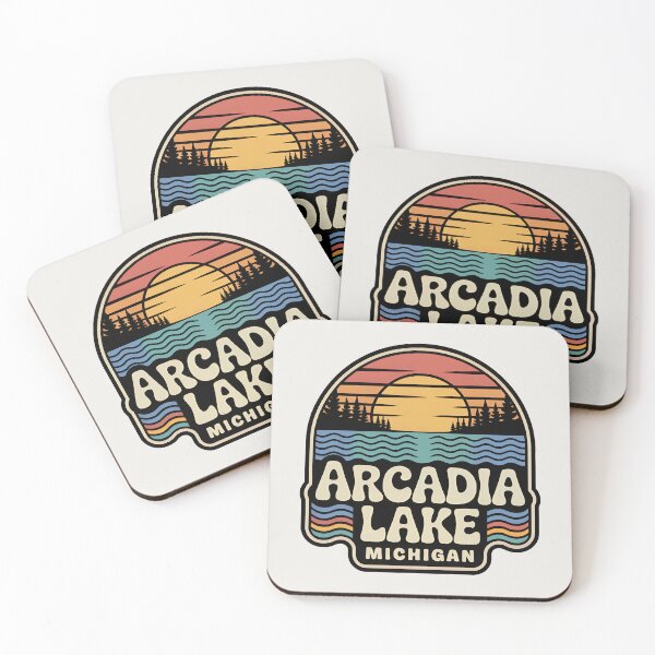 Item preview, Arcadia Lake, Michigan Retro Sunset designed and sold by TheOldMittenIllustrated.