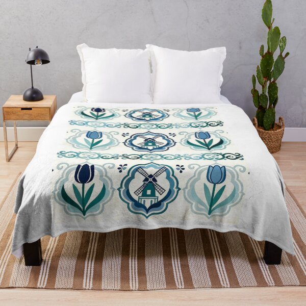Item preview, Dutch Delft Blue Chinoiserie print design — Dutch Tulips + Windmill designed and sold by Pjotre7.
