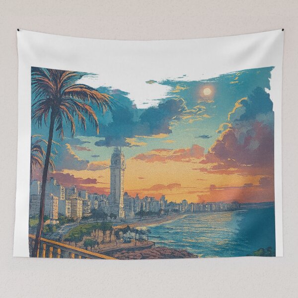 Item preview, Montevideo Uruguay Sunset Coastline – Vintage Travel Poster designed and sold by CapyToon.