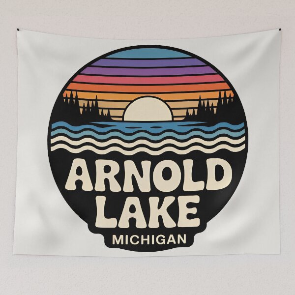 Item preview, Arnold Lake, Michigan Retro Sunset designed and sold by TheOldMittenIllustrated.