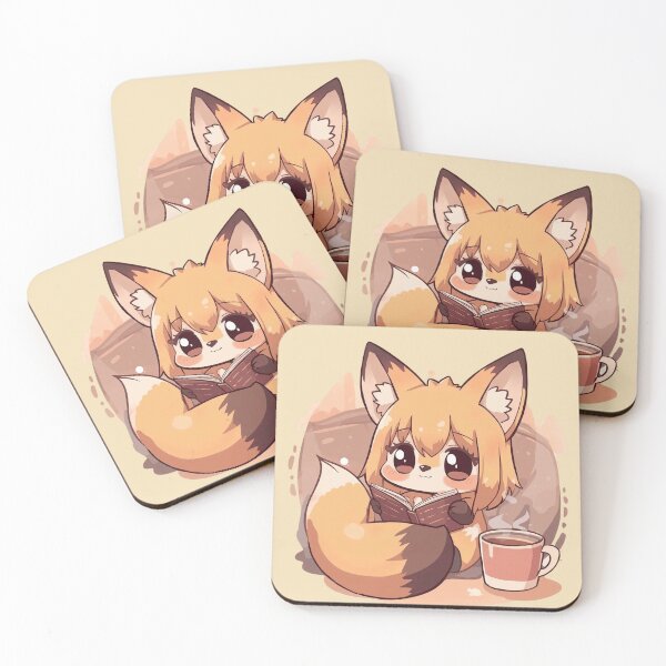 Item preview, Cute Fox Reading Book with Coffee – Kawaii Cozy designed and sold by Moon's Arts.