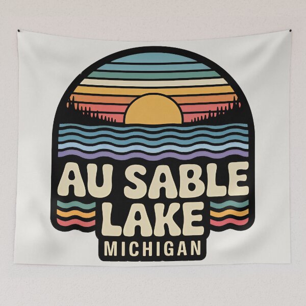 Item preview, Au Sable Lake, Michigan Retro Sunset designed and sold by TheOldMittenIllustrated.