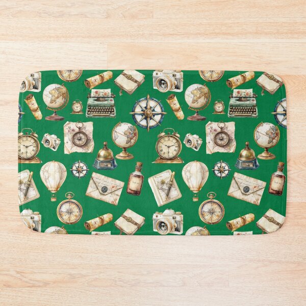 Item preview, Vintage Travel Adventure Pattern – Retro Explorer Map, Compass, Globe & Typewriter - GREEN designed and sold by PAPIRO SIGLO XXI.