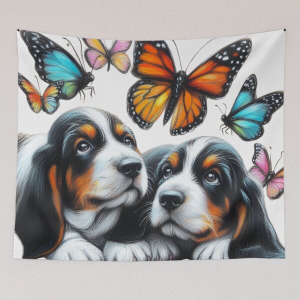Artikelvorschau, Bassetts und Schmetterlinge im Wunder entworfen und verkauft von Sunflwrconcepts and Designs.