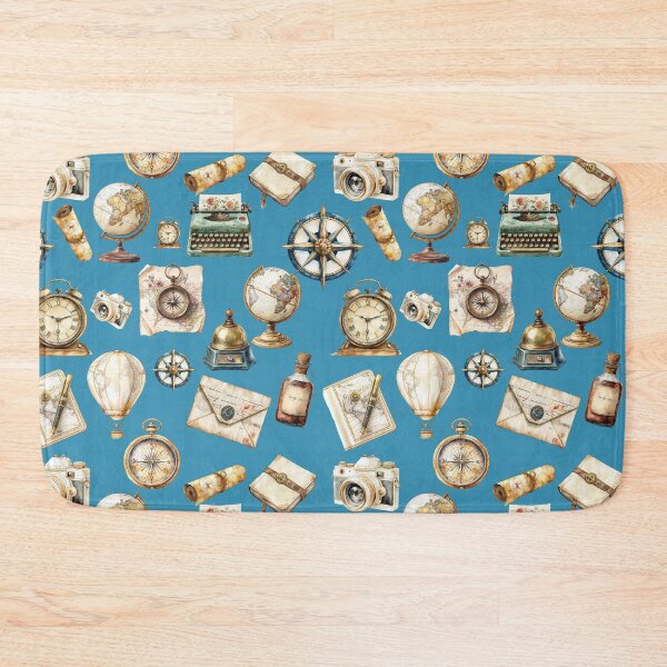 Item preview, Vintage Travel Adventure Pattern – Retro Explorer Map, Compass, Globe & Typewriter - BLUE designed and sold by PAPIRO SIGLO XXI.