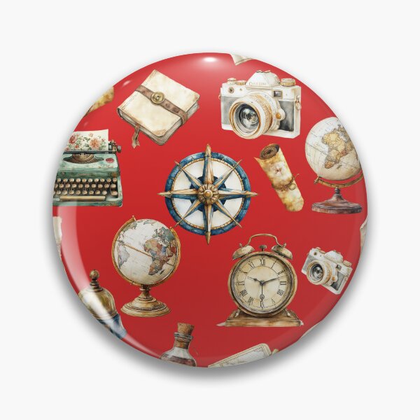 Item preview, Vintage Travel Adventure Pattern – Retro Explorer Map, Compass, Globe & Typewriter - RED designed and sold by PAPIRO SIGLO XXI.