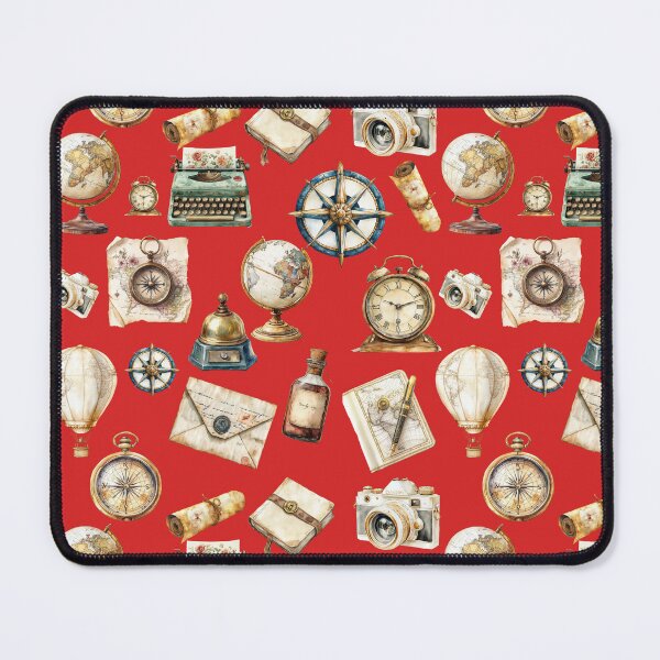Item preview, Vintage Travel Adventure Pattern – Retro Explorer Map, Compass, Globe & Typewriter - RED designed and sold by PAPIRO SIGLO XXI.