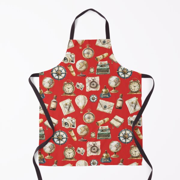 Artikelvorschau, Vintage Reise-Abenteuer-Muster – Retro-Entdeckerkarte, Kompass, Globus & Schreibmaschine – ROT entworfen und verkauft von PAPIRO SIGLO XXI.