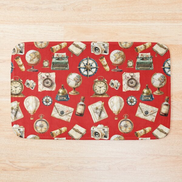 Item preview, Vintage Travel Adventure Pattern – Retro Explorer Map, Compass, Globe & Typewriter - RED designed and sold by PAPIRO SIGLO XXI.