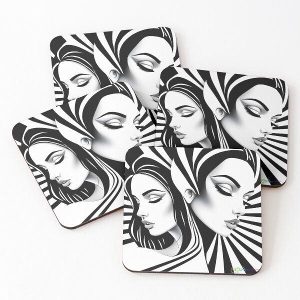 Item preview, Black and White Op Art Woman – Dual Illusion Portrait with Hypnotic Waves designed and sold by Benito Del Ray.