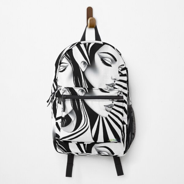 Item preview, Black and White Op Art Woman – Dual Illusion Portrait with Hypnotic Waves designed and sold by Benito Del Ray.