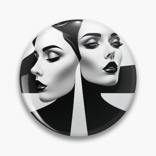 Item preview, Black and White Op Art Girl – Elegant Dual Portrait with Striped Illusion designed and sold by Benito Del Ray.