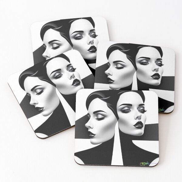 Item preview, Black and White Op Art Girl – Elegant Dual Portrait with Striped Illusion designed and sold by Benito Del Ray.