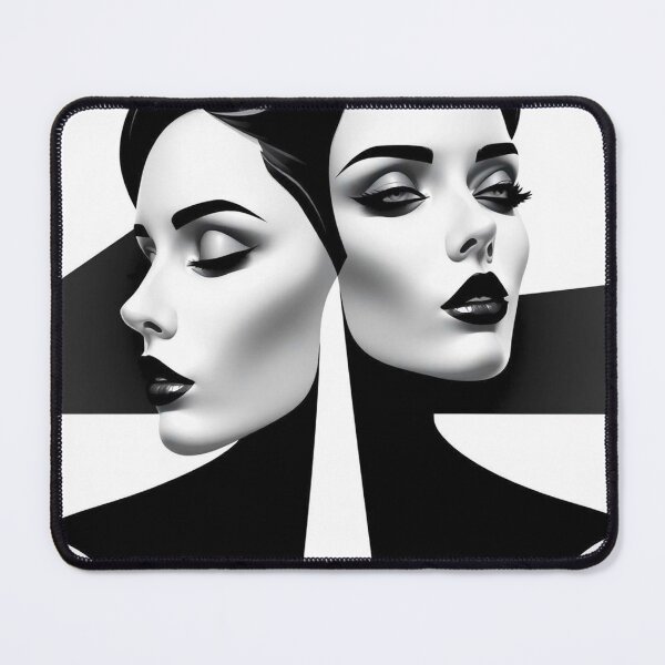 Item preview, Black and White Op Art Girl – Elegant Dual Portrait with Striped Illusion designed and sold by Benito Del Ray.
