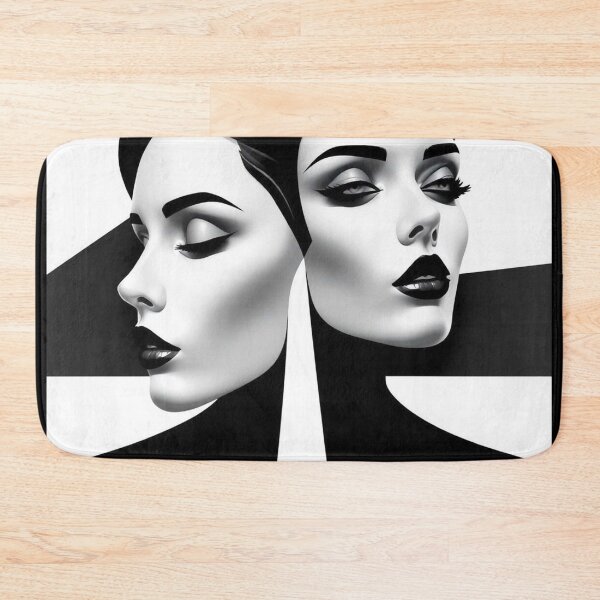 Item preview, Black and White Op Art Girl – Elegant Dual Portrait with Striped Illusion designed and sold by Benito Del Ray.
