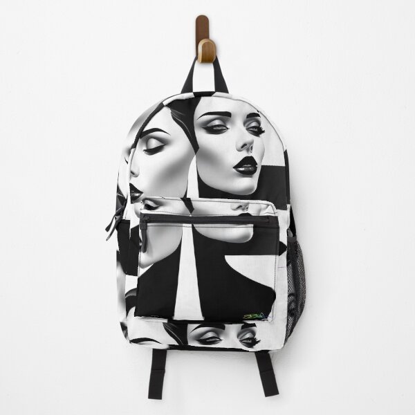 Item preview, Black and White Op Art Girl – Elegant Dual Portrait with Striped Illusion designed and sold by Benito Del Ray.