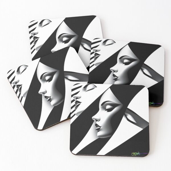 Item preview, Minimalist Op Art Woman – Monochrome Abstract Illusion Portrait designed and sold by Benito Del Ray.
