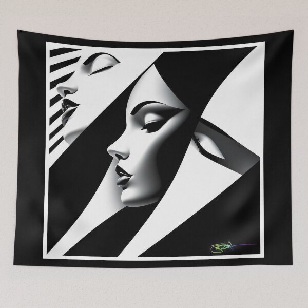 Item preview, Minimalist Op Art Woman – Monochrome Abstract Illusion Portrait designed and sold by Benito Del Ray.