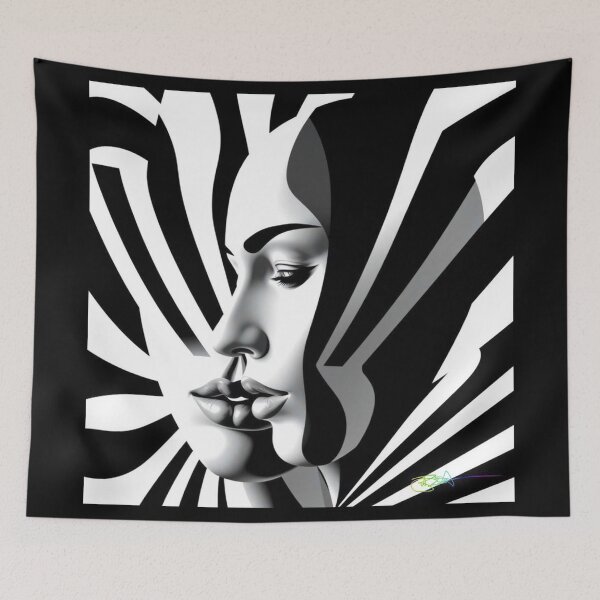 Item preview, Op Art Girl – Geometric Black and White Surreal Woman Portrait designed and sold by Benito Del Ray.