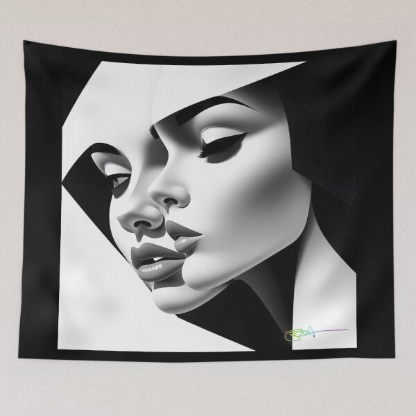 Item preview, Modern Op Art Woman – Monochrome Surreal Beauty in Bold Lines designed and sold by Benito Del Ray.