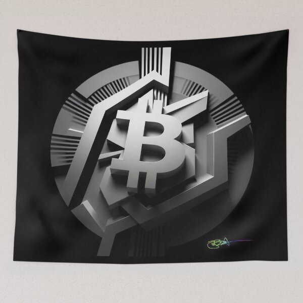 Item preview, Bitcoin Burst – Black and White Optical Art with Radiant Lines designed and sold by Benito Del Ray.