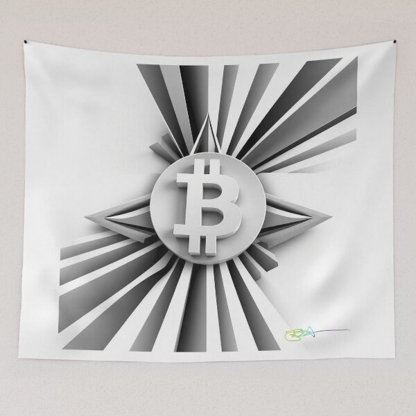 Item preview, Futuristic Bitcoin Op Art – Black and White Abstract Illusion designed and sold by Benito Del Ray.