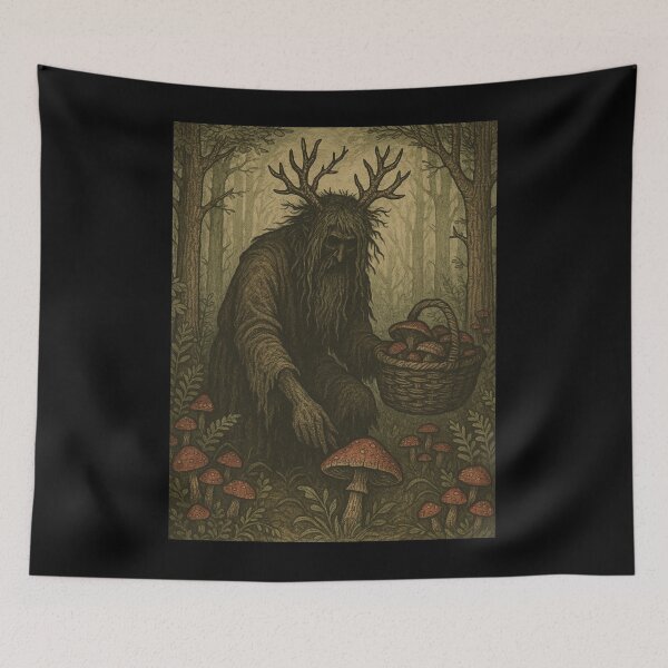 Item preview, Slavic Folk Horror – Leshy Gathering Mushrooms – Vintage Dark Art | Slavic Bestiary designed and sold by JacobKAurumhead.