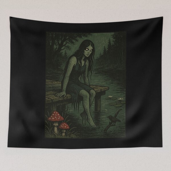 Item preview, Slavic Folk Horror – Rusalka by the Lake – Vintage Dark Art | Slavic Bestiary designed and sold by JacobKAurumhead.