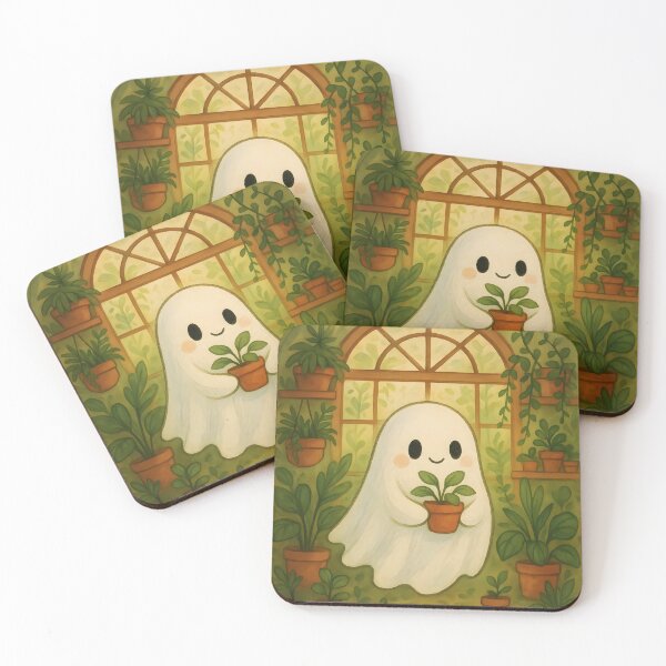 Item preview, Green Thumb Afterlife – Cute Ghost Holding a Potted Plant Illustration designed and sold by EmeraldeaArt.