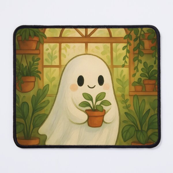 Item preview, Green Thumb Afterlife – Cute Ghost Holding a Potted Plant Illustration designed and sold by EmeraldeaArt.