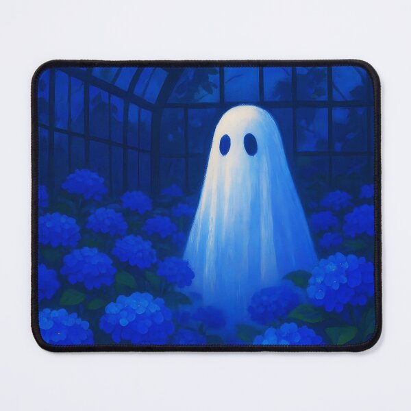 Item preview, Ghost in the Hydrangea House – Dreamy Blue Greenhouse Illustration designed and sold by EmeraldeaArt.