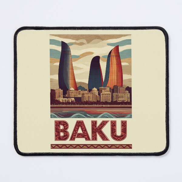 Item preview, Baku – Vintage travel illustration with skyline and waves designed and sold by Meiersbeste.