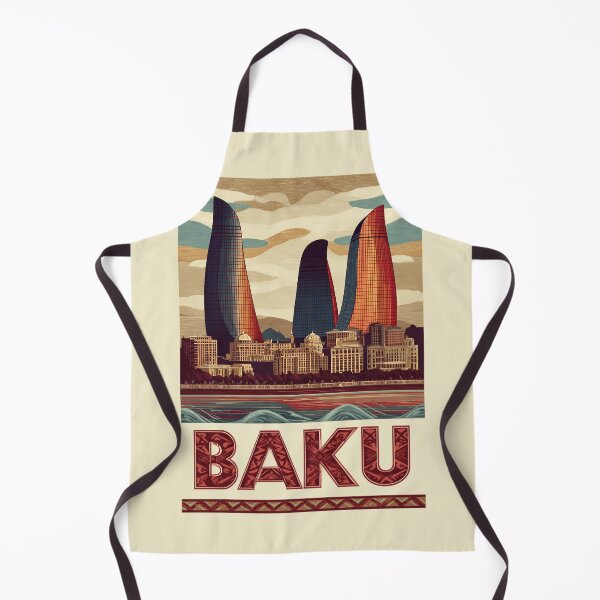Item preview, Baku – Vintage travel illustration with skyline and waves designed and sold by Meiersbeste.