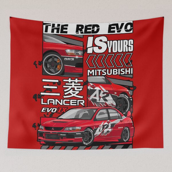 Item preview, Red Sports Car Illustration – JDM Lancer Evo IX Street Art designed and sold by Artistic canvas store.