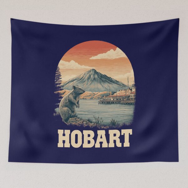 Item preview, Hobart – Vintage illustration with wombat and mountain scenery in Tasmania designed and sold by Meiersbeste.
