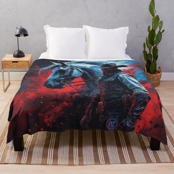 Item preview, Dark Cowboy and Horse – Western Rider with Abstract Red and Blue Splash by NegarTv Designs designed and sold by NegarTv Designs.