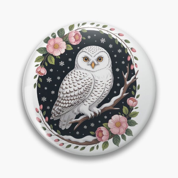 Artikelvorschau, Snowy Owl with Winter Flowers – Peaceful Nature Art entworfen und verkauft von WitchyWhisper.