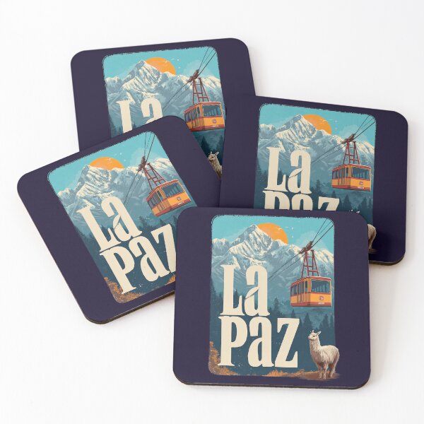 Item preview, La Paz – Vintage illustration with cable car, Andes and llama (Bolivia) designed and sold by Meiersbeste.
