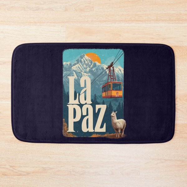 Item preview, La Paz – Vintage illustration with cable car, Andes and llama (Bolivia) designed and sold by Meiersbeste.