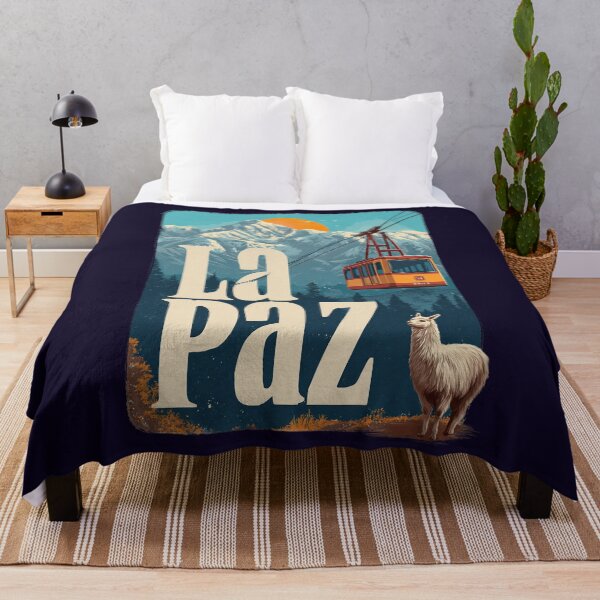 Item preview, La Paz – Vintage illustration with cable car, Andes and llama (Bolivia) designed and sold by Meiersbeste.