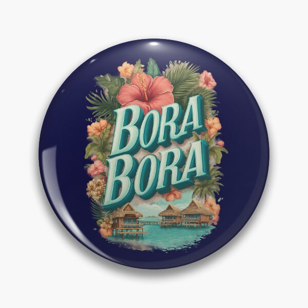 Item preview, Bora Bora – Vintage illustration with hibiscus flowers and overwater bungalows designed and sold by Meiersbeste.