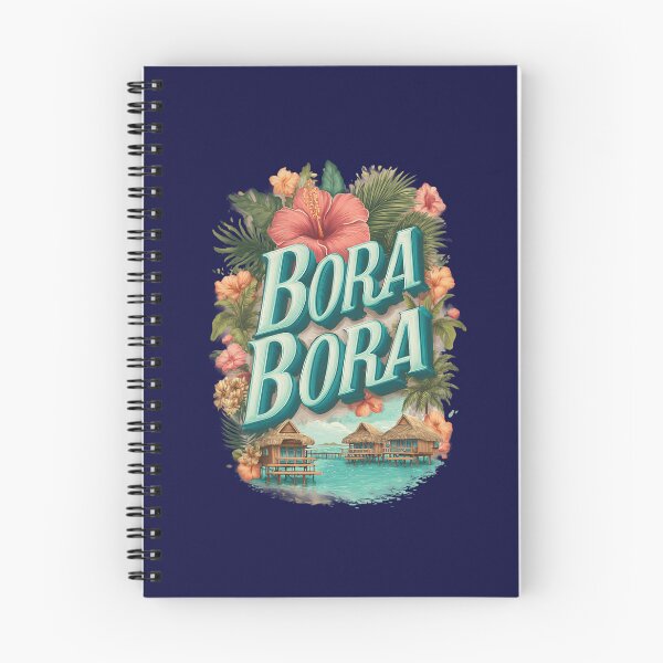 Item preview, Bora Bora – Vintage illustration with hibiscus flowers and overwater bungalows designed and sold by Meiersbeste.