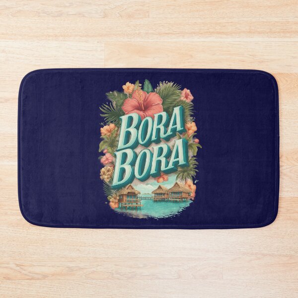 Item preview, Bora Bora – Vintage illustration with hibiscus flowers and overwater bungalows designed and sold by Meiersbeste.