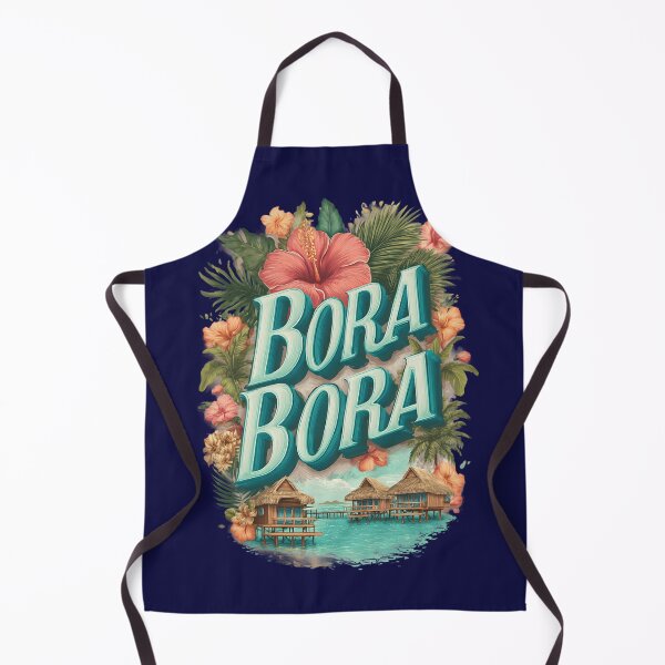 Item preview, Bora Bora – Vintage illustration with hibiscus flowers and overwater bungalows designed and sold by Meiersbeste.