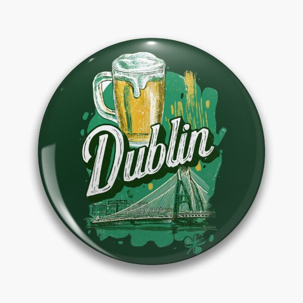 Item preview, Dublin – Vintage illustration with bridge, beer glass and clover leaves (Ireland) designed and sold by Meiersbeste.
