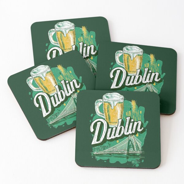 Item preview, Dublin – Vintage illustration with bridge, beer glass and clover leaves (Ireland) designed and sold by Meiersbeste.
